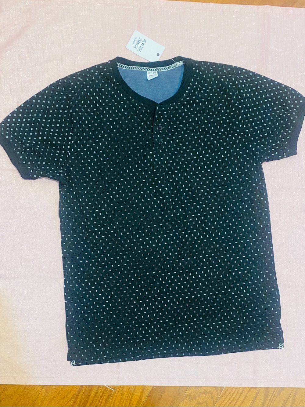Reverse Threads Black Short-Sleeve Henley with White Dot Print